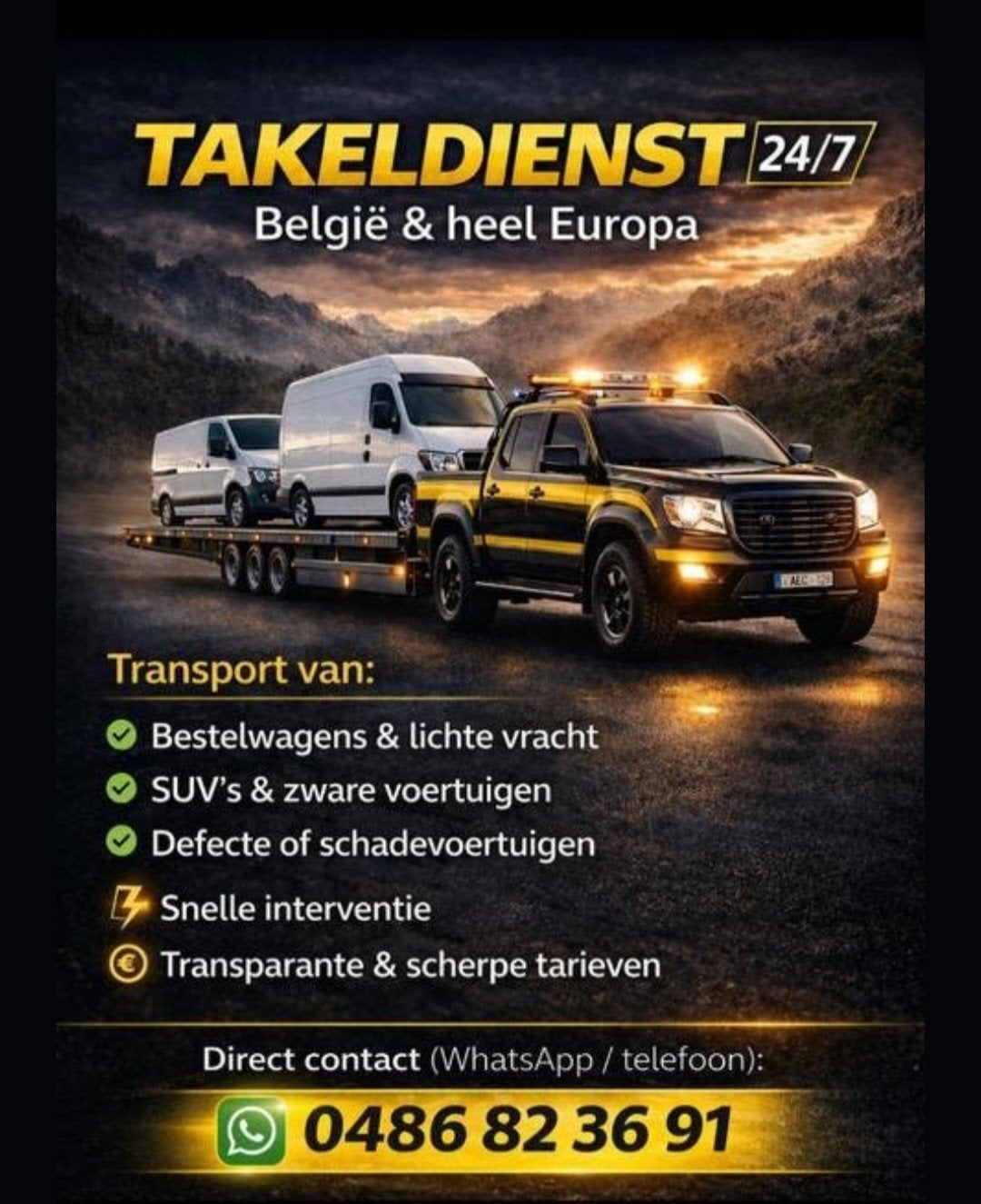 24/7 Takeldienst Autotransport Depannage, Enlèvement ou Envoi