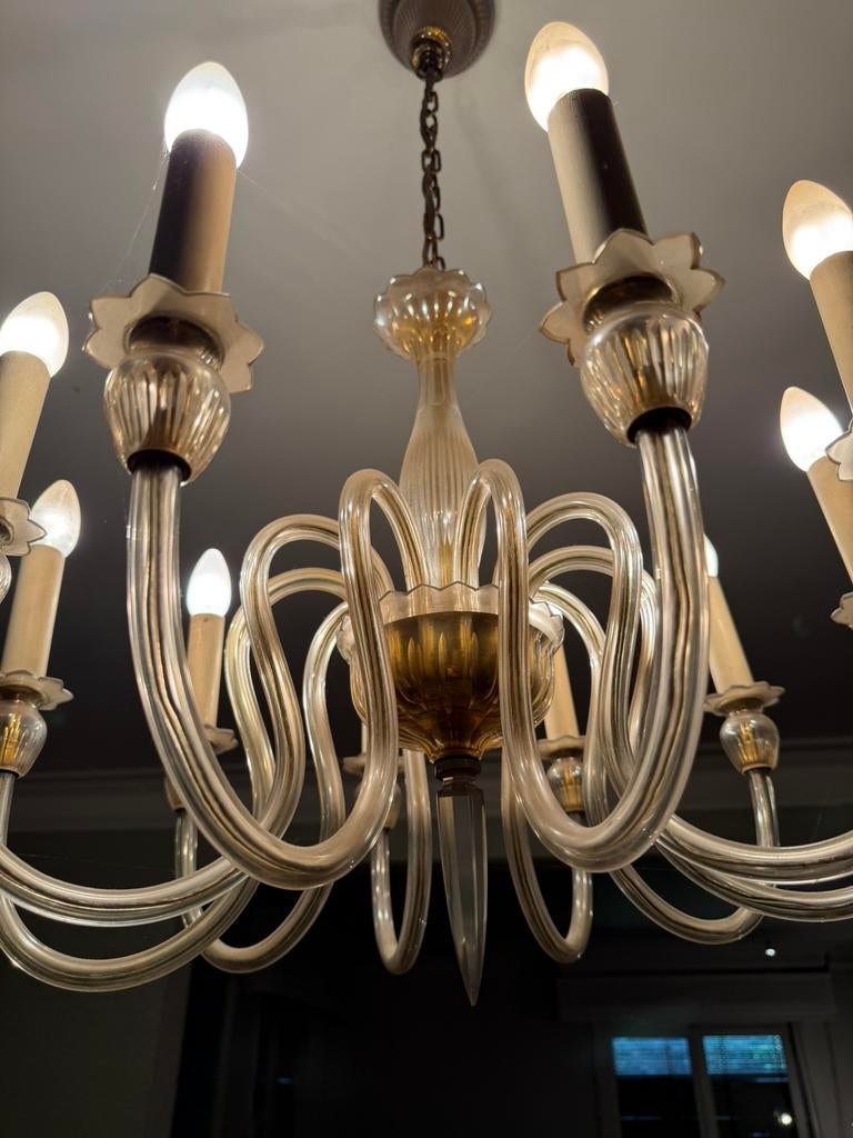 Grand lustre en verre soufflé – 10 bras – style Murano, Huis en Inrichting, Ophalen, Gebruikt, Glas, /