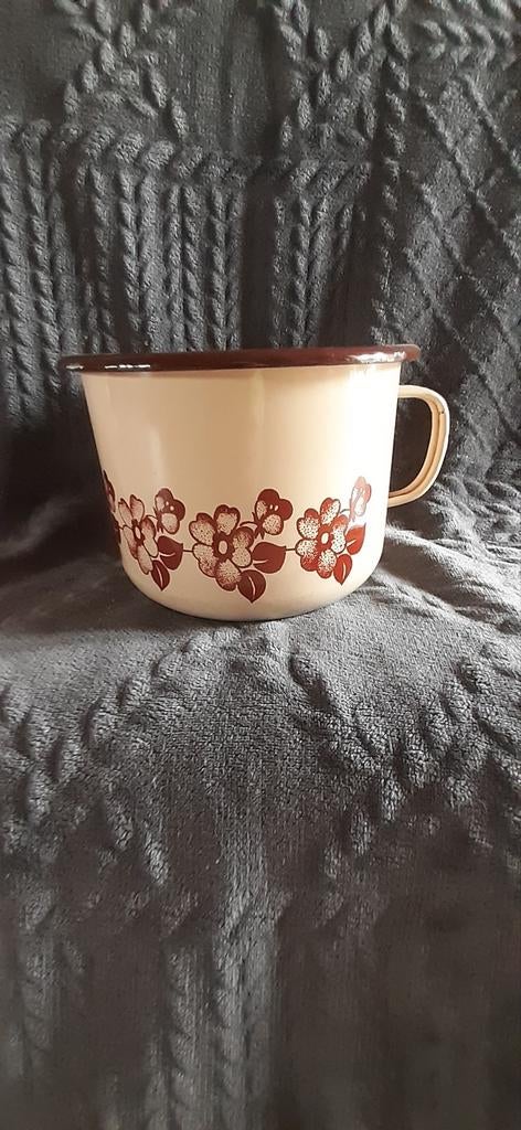 Melkkan in emaille vintage met bloem, Antiek en Kunst, Ophalen of Verzenden