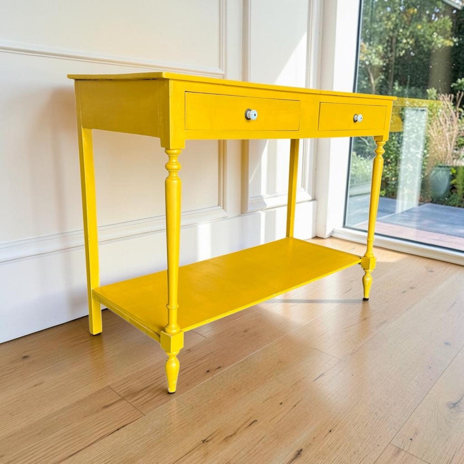 Vintage houten zonnegele sidetable / console tafel, Antiek en Kunst, Ophalen of Verzenden
