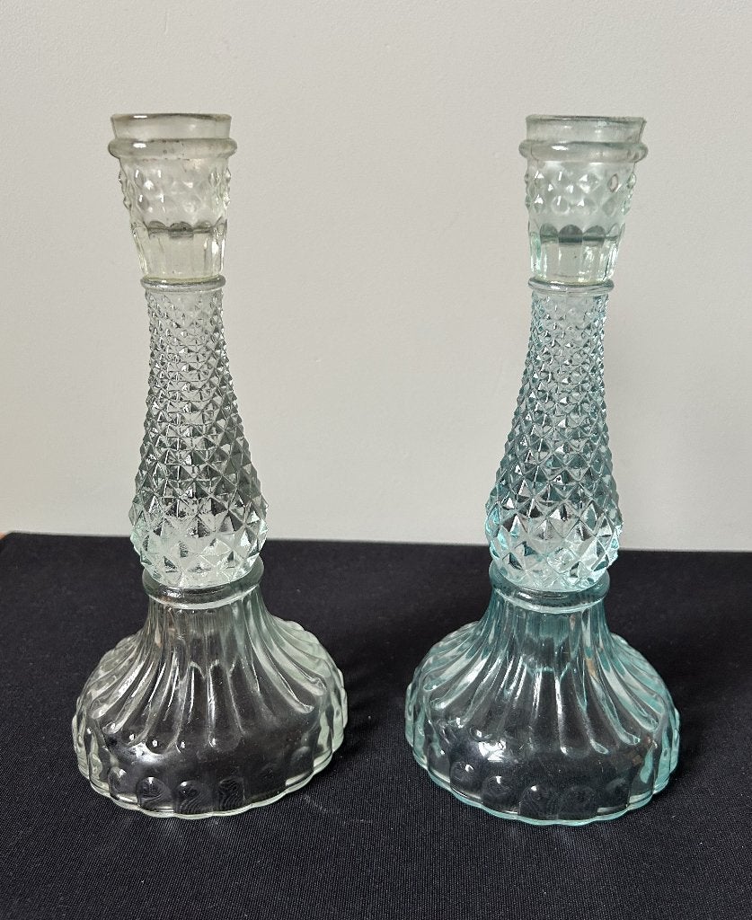 2 bougeoirs vintage en verre, Antiquités & Art, Enlèvement ou Envoi, Verre