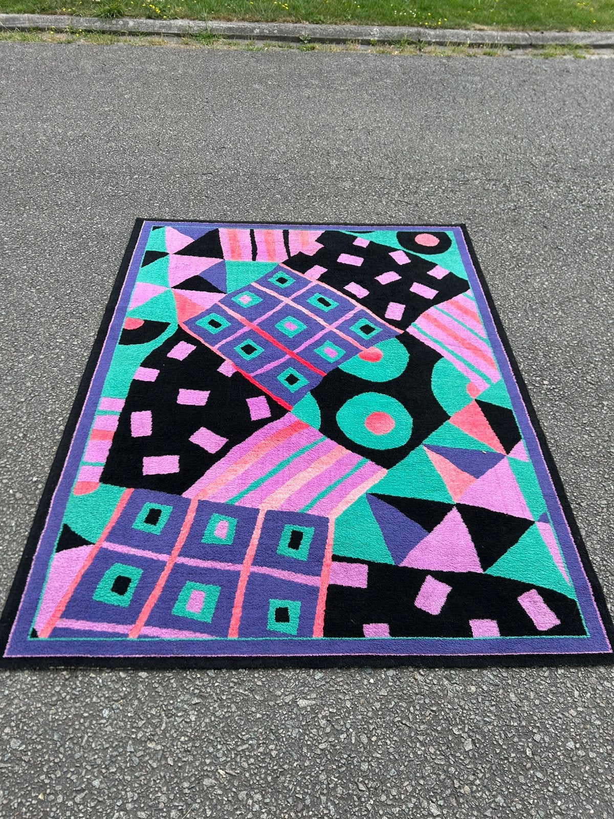 Vintage vloerkleed memphis stijl jaren 80 laagpolig, 150 à 200 cm, Utilisé, Violet, 200 cm ou plus