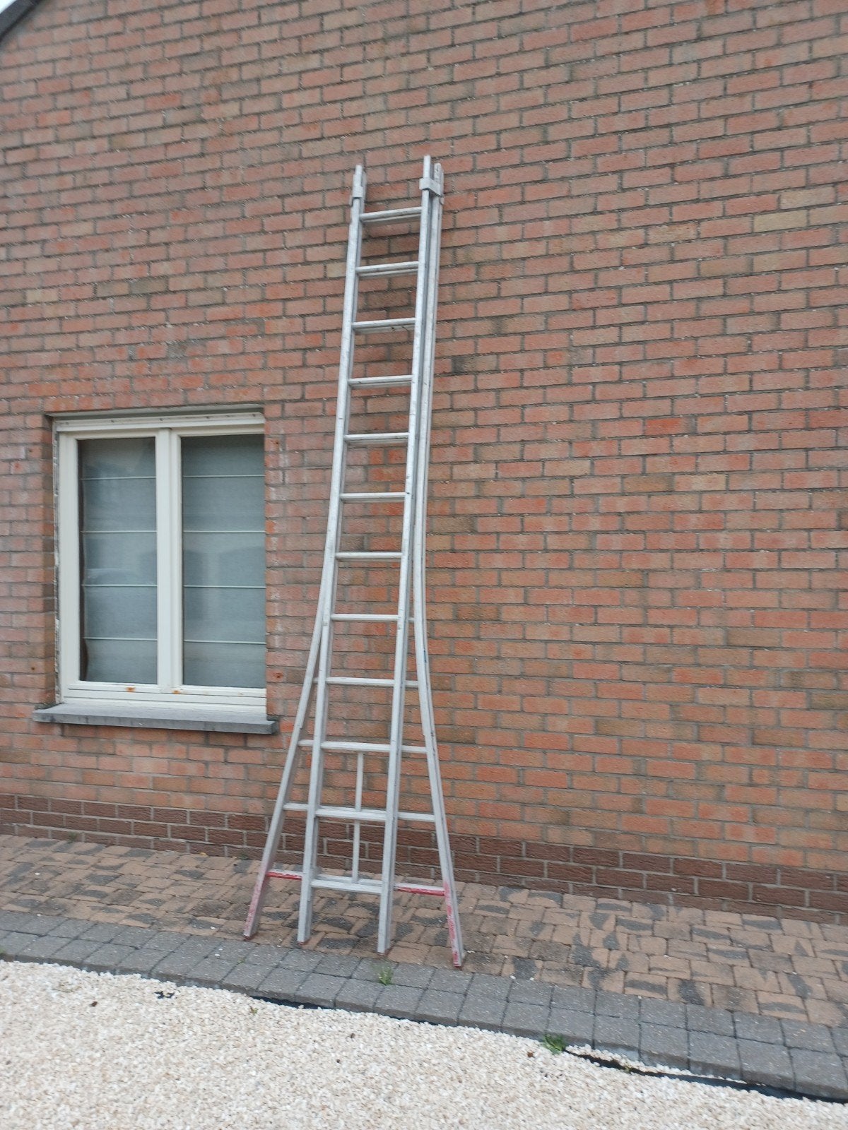 ladder solide alu 2x12tr uitschuifbaar 6.25H openstaan p123e, Ophalen, Ladder