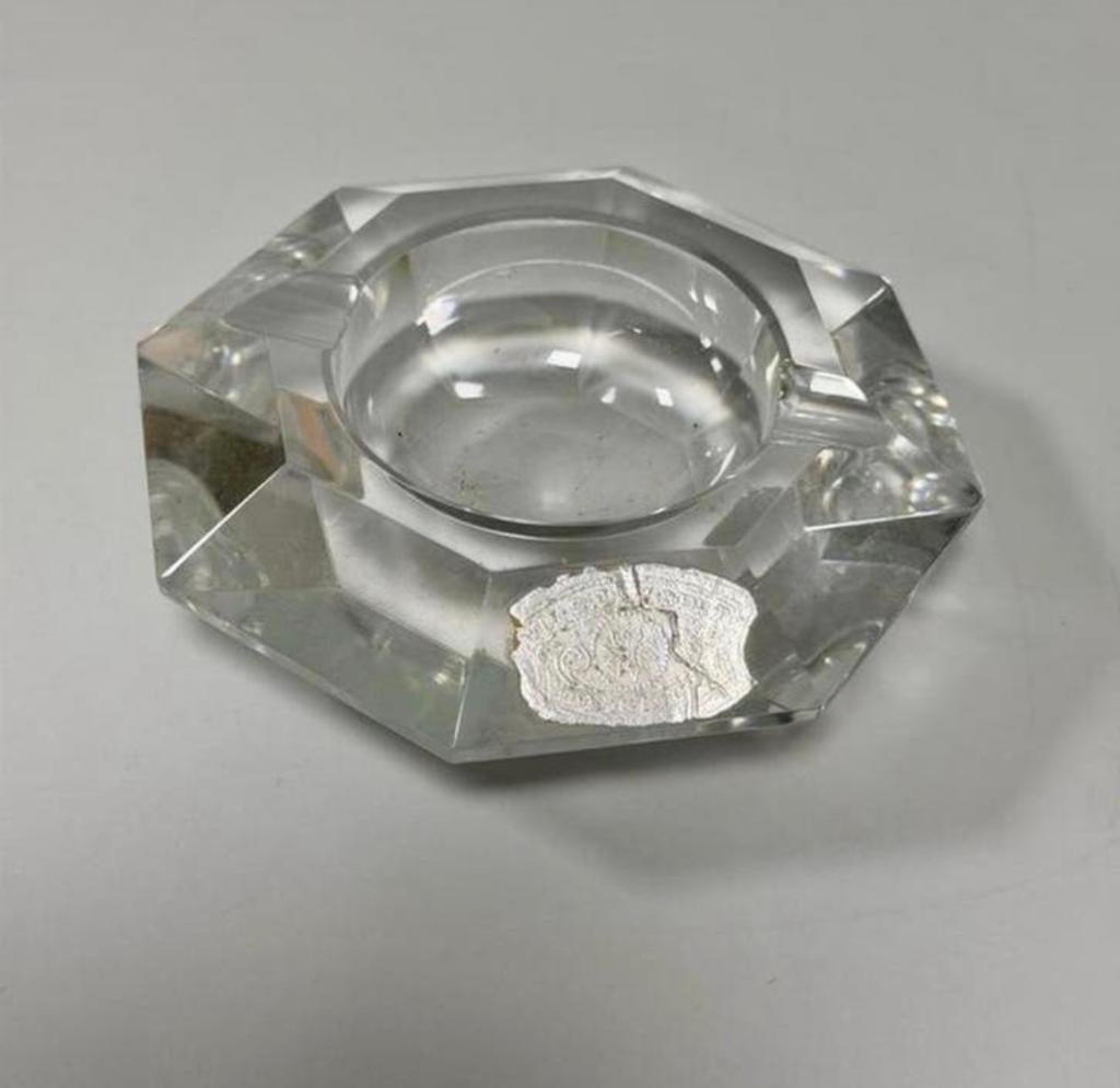 Zware vintage gefacetteerde asbak vermoedelijk kristal 654g, Antiek en Kunst, Ophalen of Verzenden