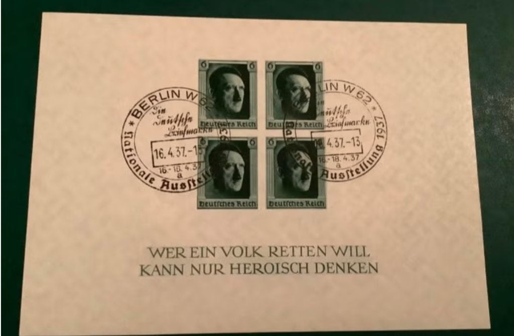 Carte d'exposition Hitler Stamp Block Berlin 1937, Enlèvement ou Envoi