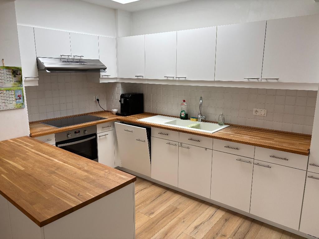 Witte IKEA keuken + eiland | Smeg & Inductie | Massief hout, Ophalen, U-keuken, Wit, Zo goed als nieuw