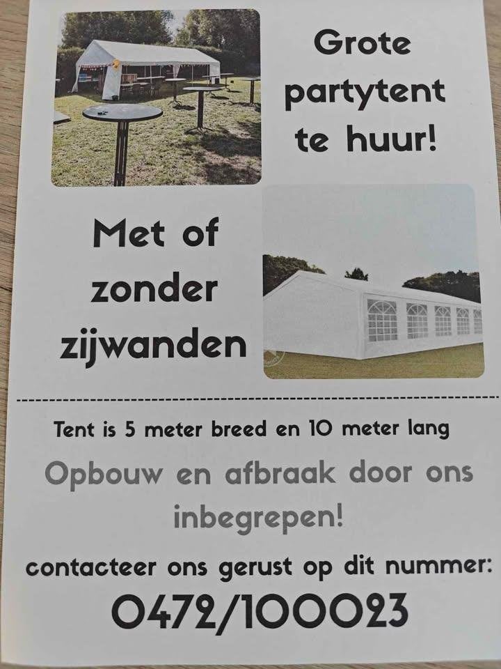 Te huur partytent, Enlèvement, Tente de réception