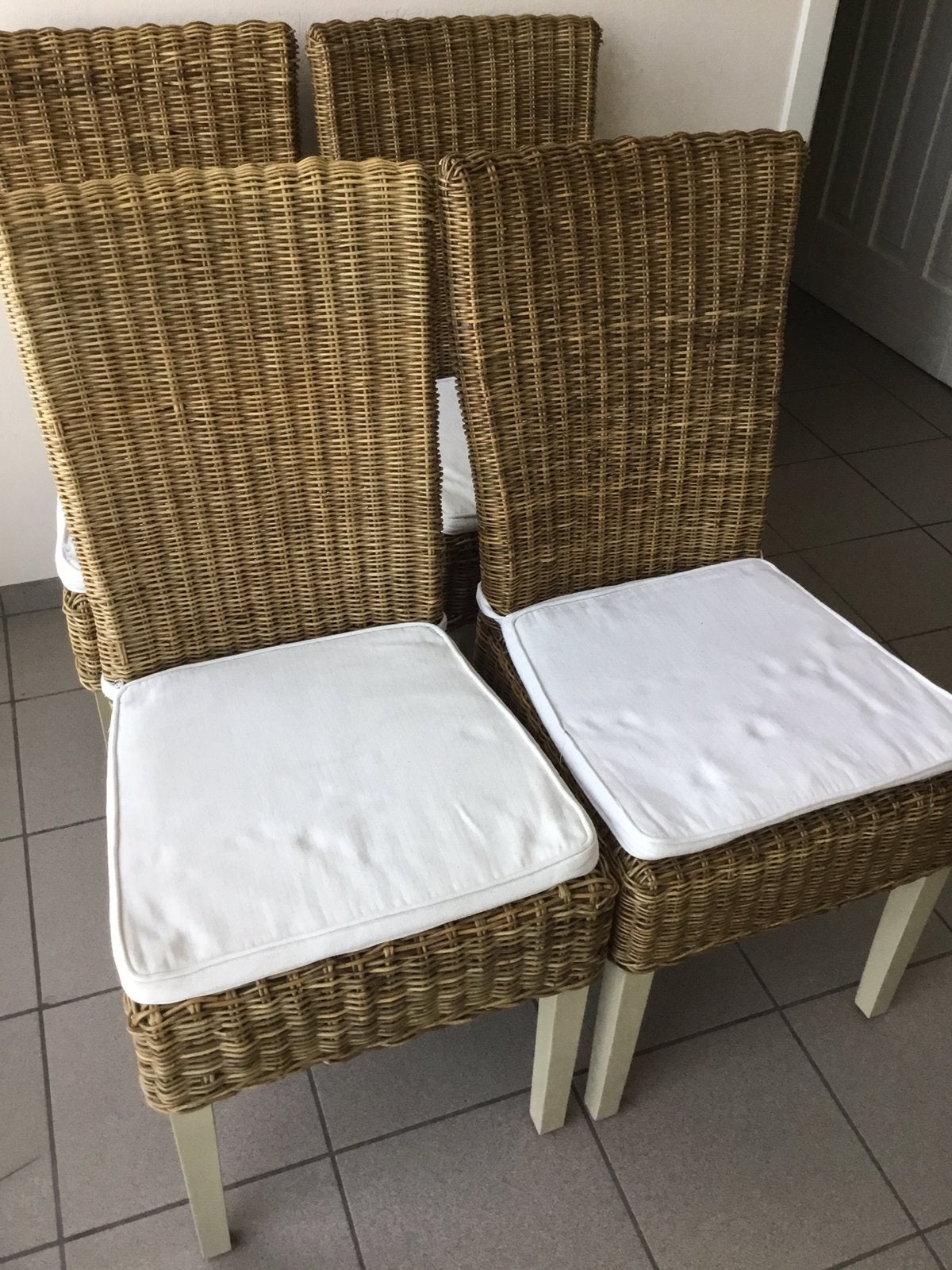 4 Rotan eetkamerstoelen, Ophalen, Gebruikt, Bruin, Riet of Rotan