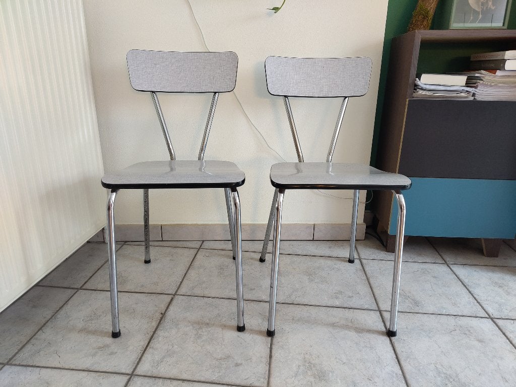 2 retro formica stoelen, Gris, Enlèvement, Utilisé, Autres matériaux