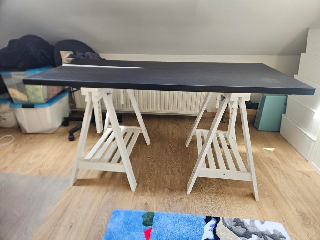 Ikea bureablad met 2 schragen, Huis en Inrichting, Bureaus, Ophalen, IKEA, Zwart