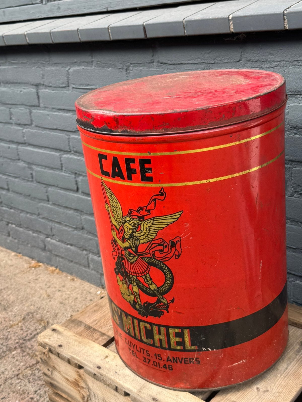 Vintage St. MICHEL groot koffie blik, Verzamelen, Ophalen of Verzenden, Gebruikt, Koffie, Overige merken