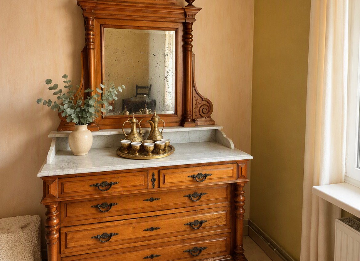 Chambre entièrement ancienne — bois massif et marbre, Enlèvement, Queen size