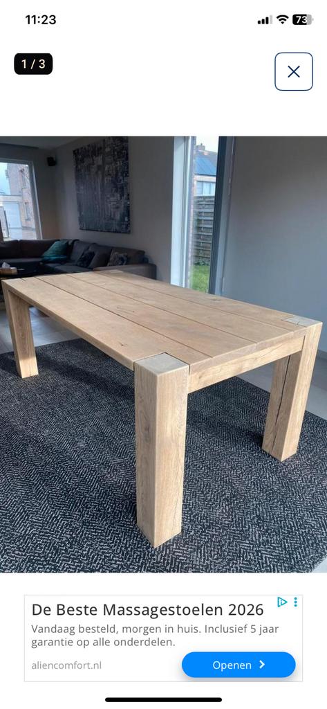 Tafel in hout 200 x 100 cm VOL hout, Ophalen, 100 tot 150 cm, Eikenhout, Vijf personen of meer