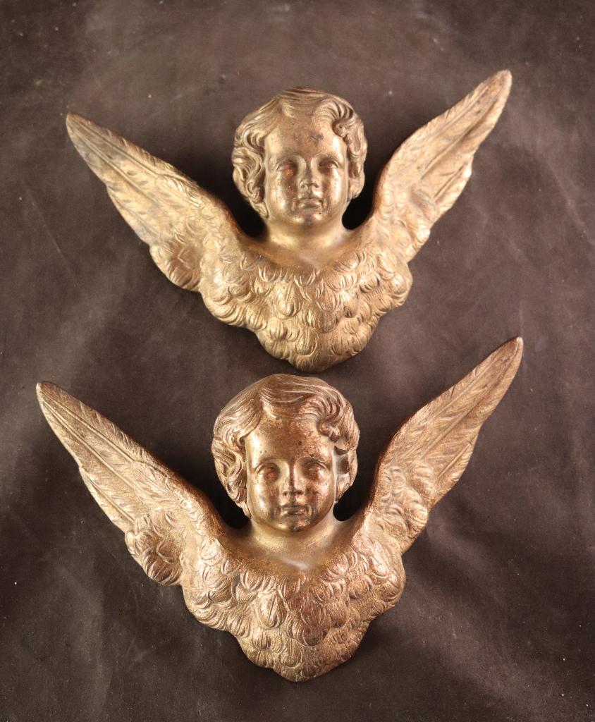 Paar antieke bronzen cherubijnen, Antiek en Kunst, Antiek | Brons en Koper, Ophalen of Verzenden