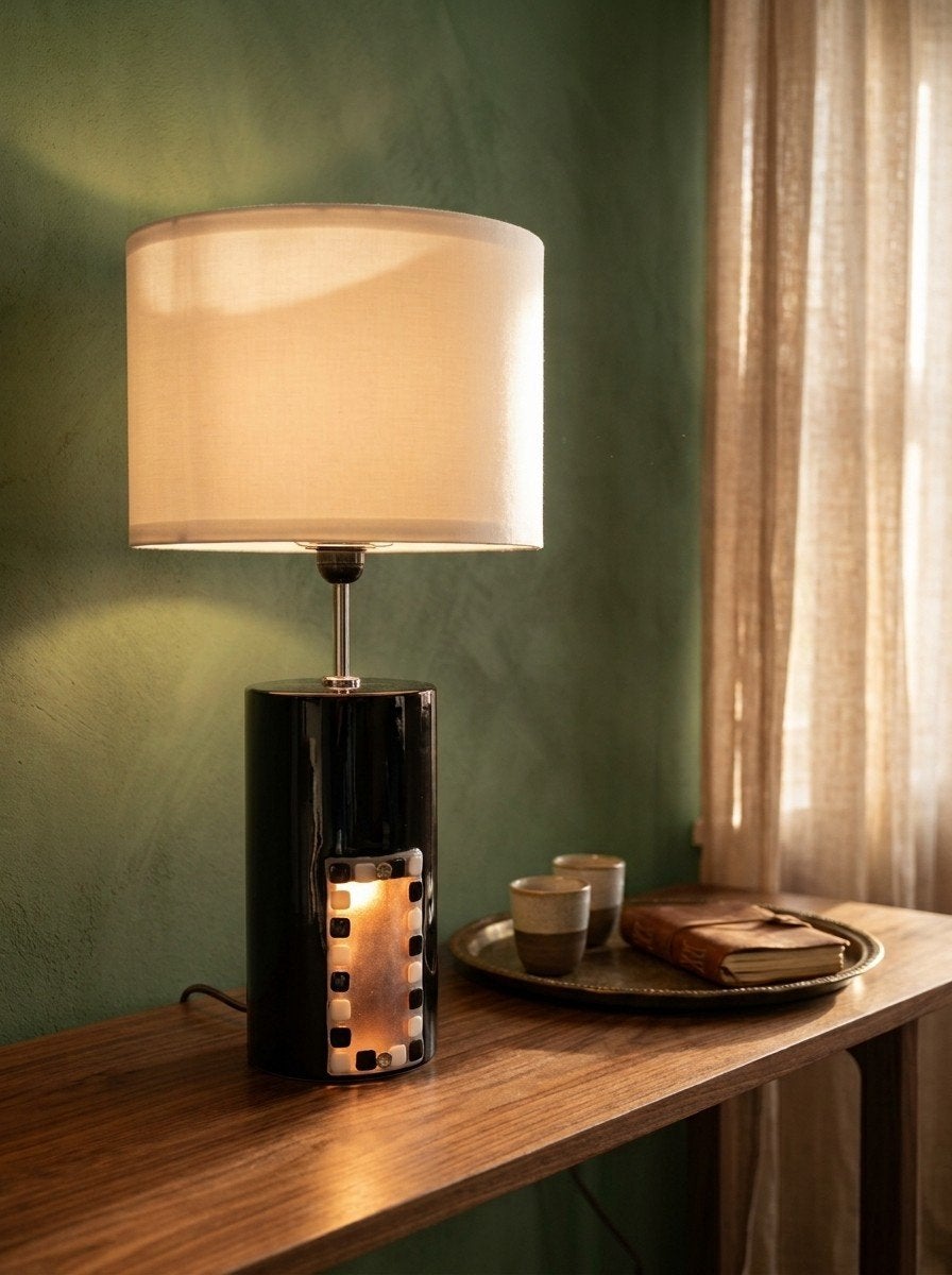 Lampe de table vintage brutaliste Cerámicas Bondia des année, Enlèvement ou Envoi, Lampe de chevet, IKEA, Noir