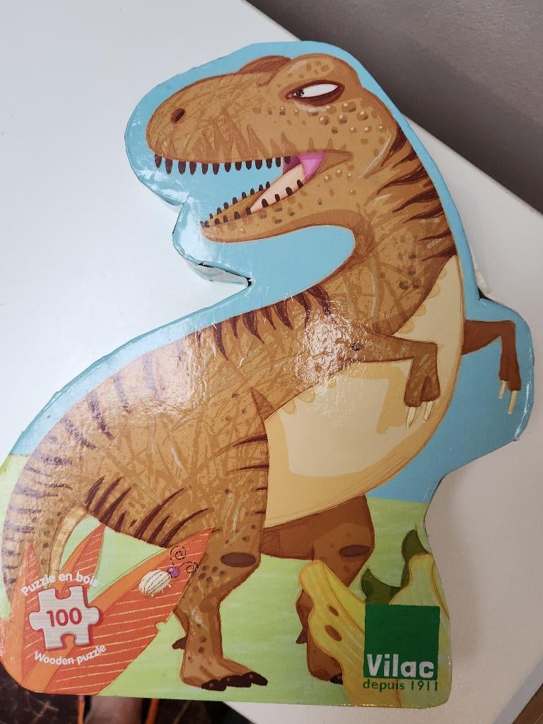 Vilac houten puzzel dino tyrex 100 st. vanaf 5 jaar, Ophalen, Gebruikt, Meer dan 50 stukjes, Van hout