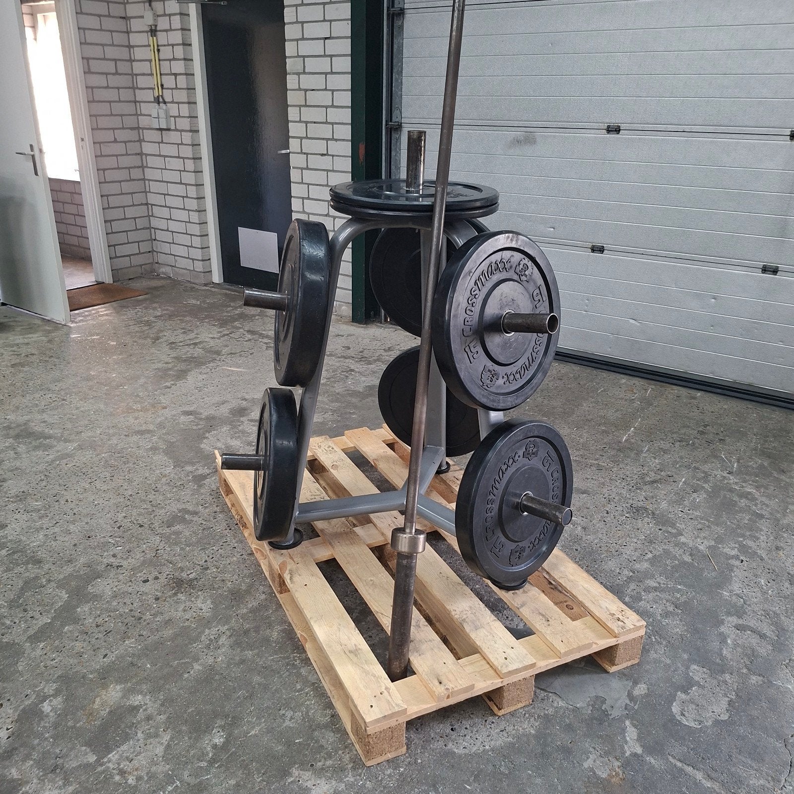 Olympische Bumper Plates Set + Barbell + Opbergrek, Sport en Fitness, Fitnessmaterialen, Ophalen