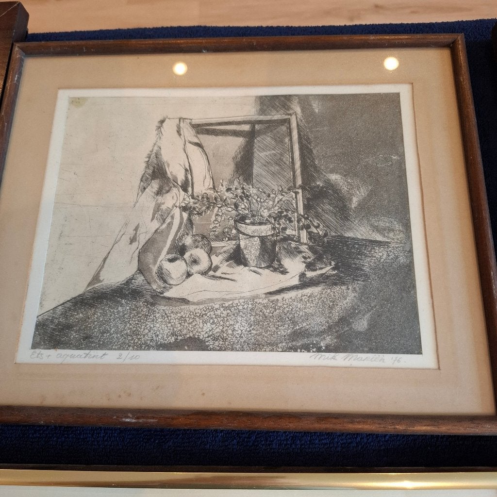 Ets + aquatint van Mik Mariën uit 1976, Antiek en Kunst, Kunst | Etsen en Gravures, Ophalen, Dagelijks leven, 25 cm, Ingelijst