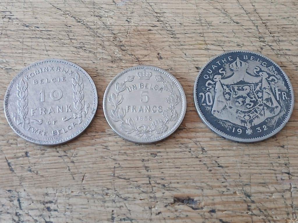Belgische set van 3 Albert I munten, Postzegels en Munten, Ophalen