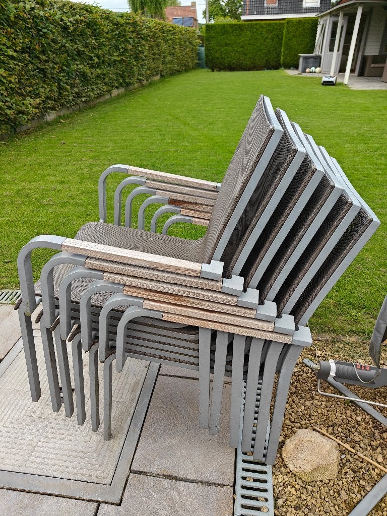 6 tuinstoelen (set), Jardin & Terrasse, Chaises de jardin, Utilisé, Aluminium, Empilable, Enlèvement