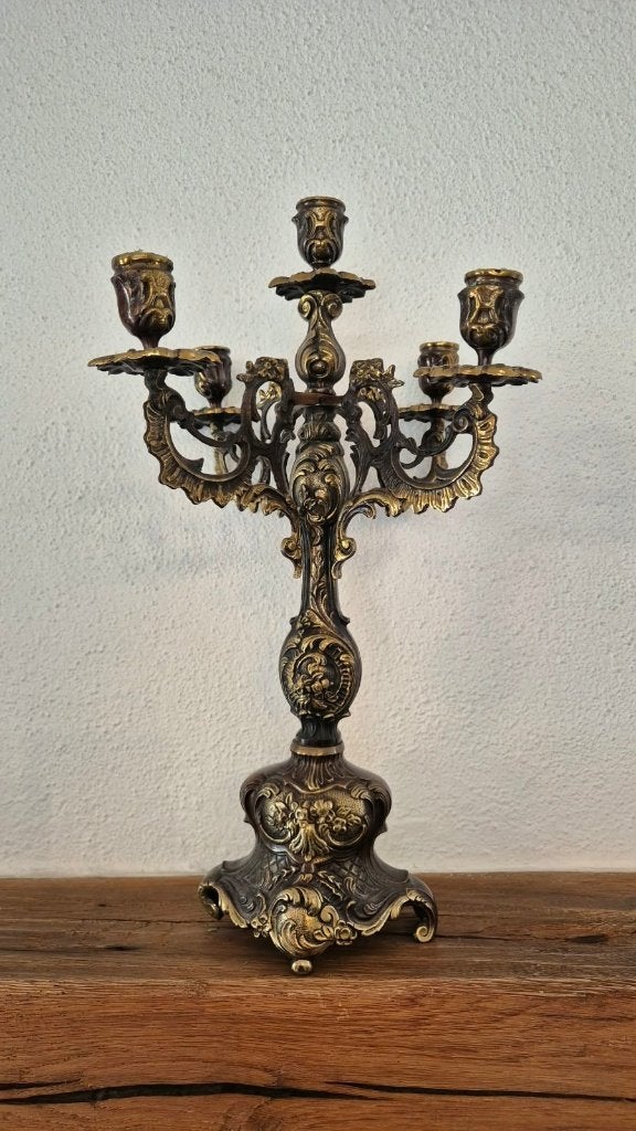Sfeervolle Klassieke Vijfarmige Kandelaber / Kandelaar, Antiek en Kunst, Ophalen, Koper of Brons