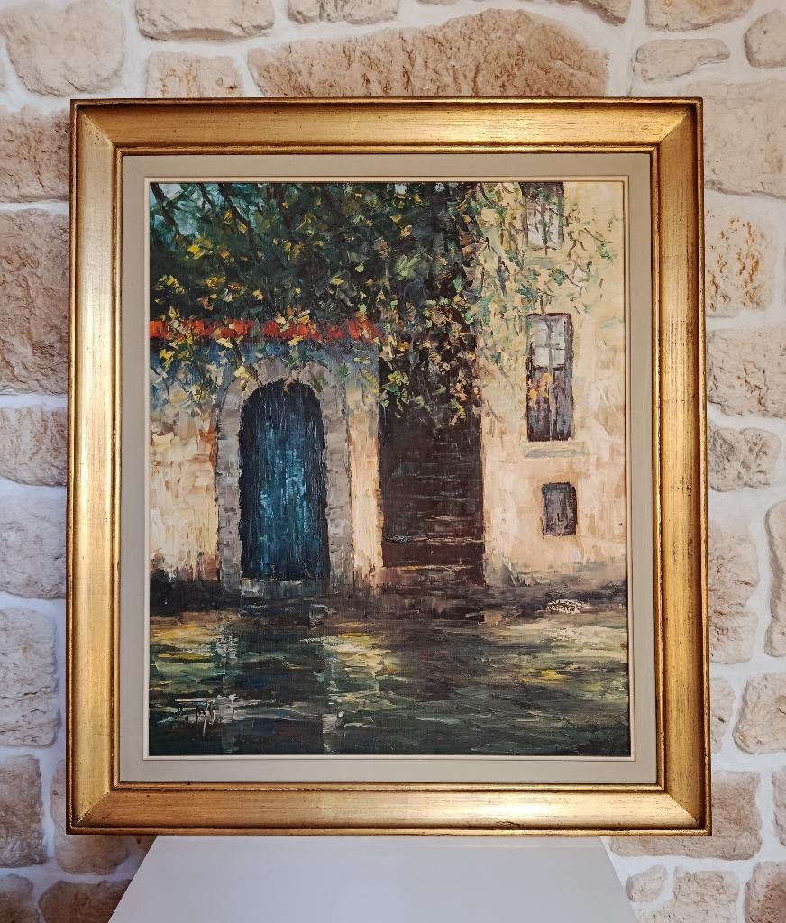 Cadre en bois doré avec huile sur toile P.Dys, Enlèvement