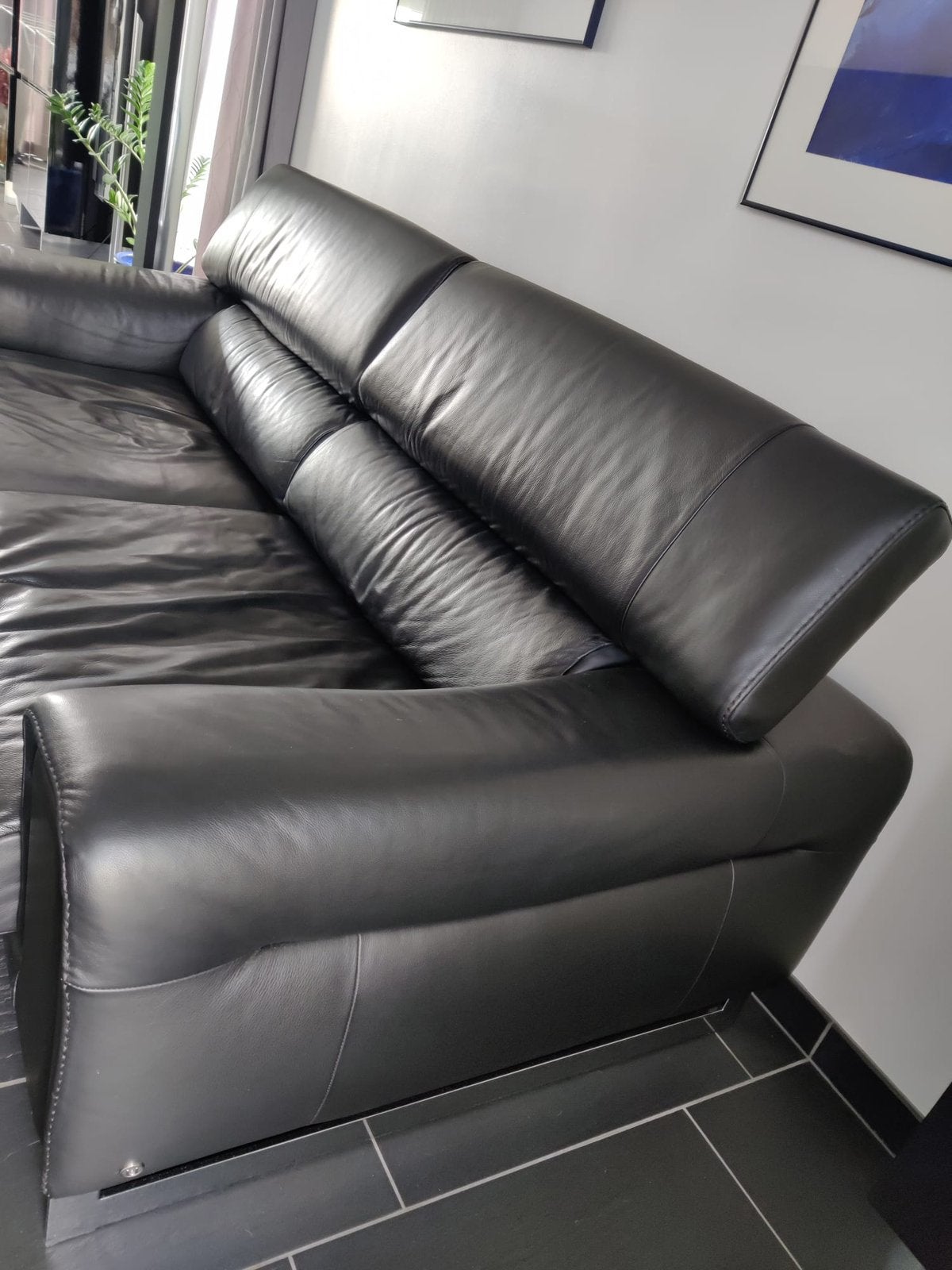 Natuzzi zetel - 3-zits bank zwart leder, Maison & Meubles, Enlèvement, Comme neuf, Cuir