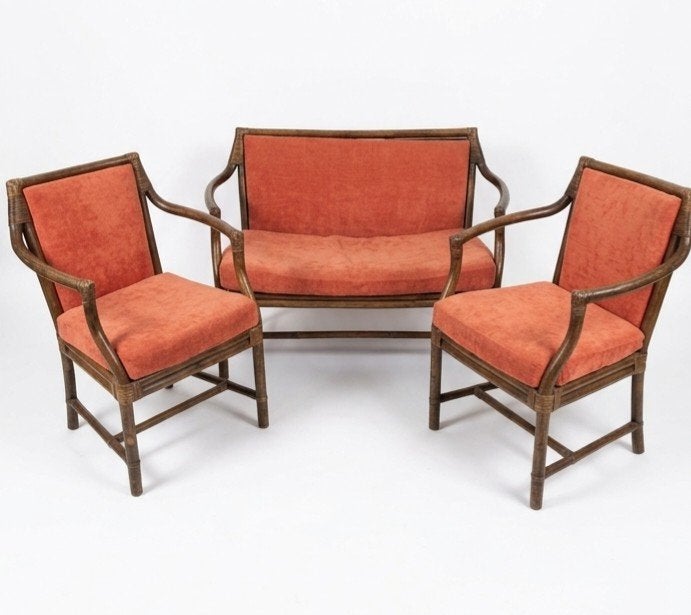 Prachtige Vintage Rotan / Bamboe Zitset (3-delig) – Bohemian, Jardin & Terrasse, Enlèvement, Rotin