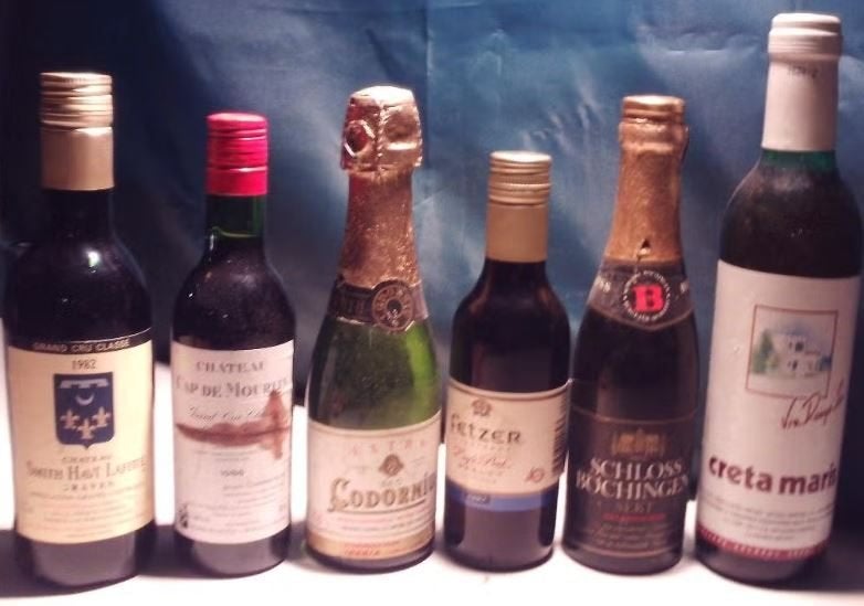 6 Kleine Wijnflesjes w.o. 2x Grand Cru Classé, Verzamelen, Frankrijk, Ophalen of Verzenden, Zo goed als nieuw, Rode wijn