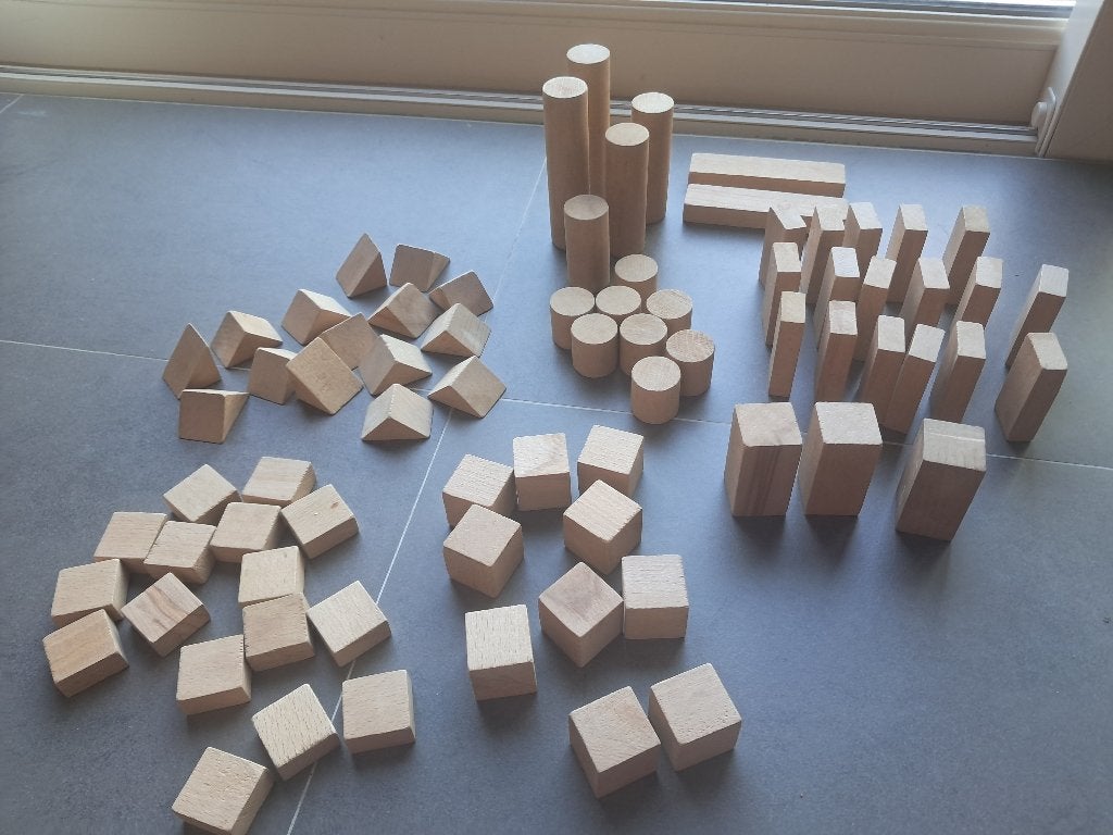houten blokken 76 stuks, opbouwset, verschillende vormen, Enlèvement ou Envoi, Utilisé