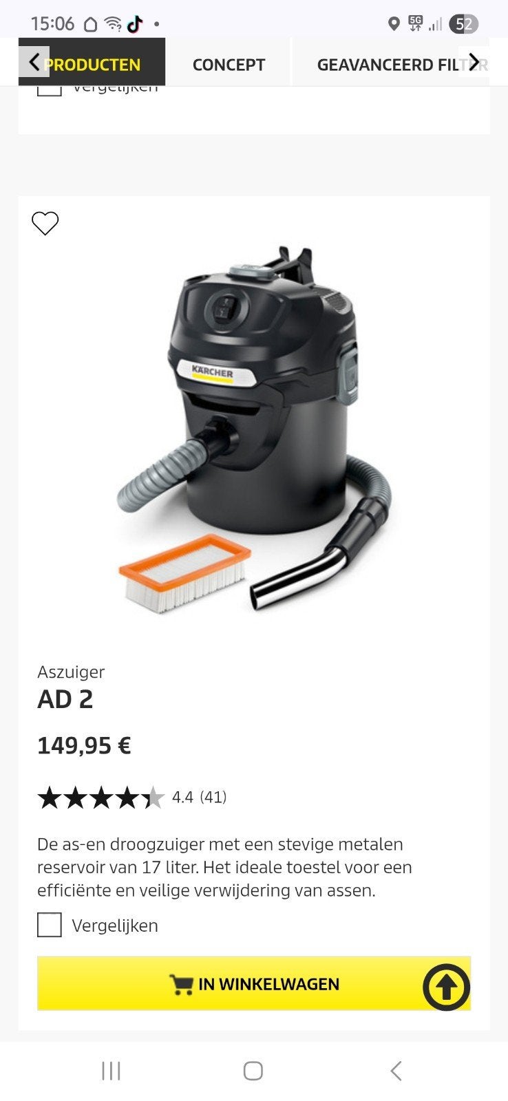 Kärcher AD 2 aszuiger – goede staat, Electroménager, Aspirateurs, Enlèvement, Réservoir, Kärcher