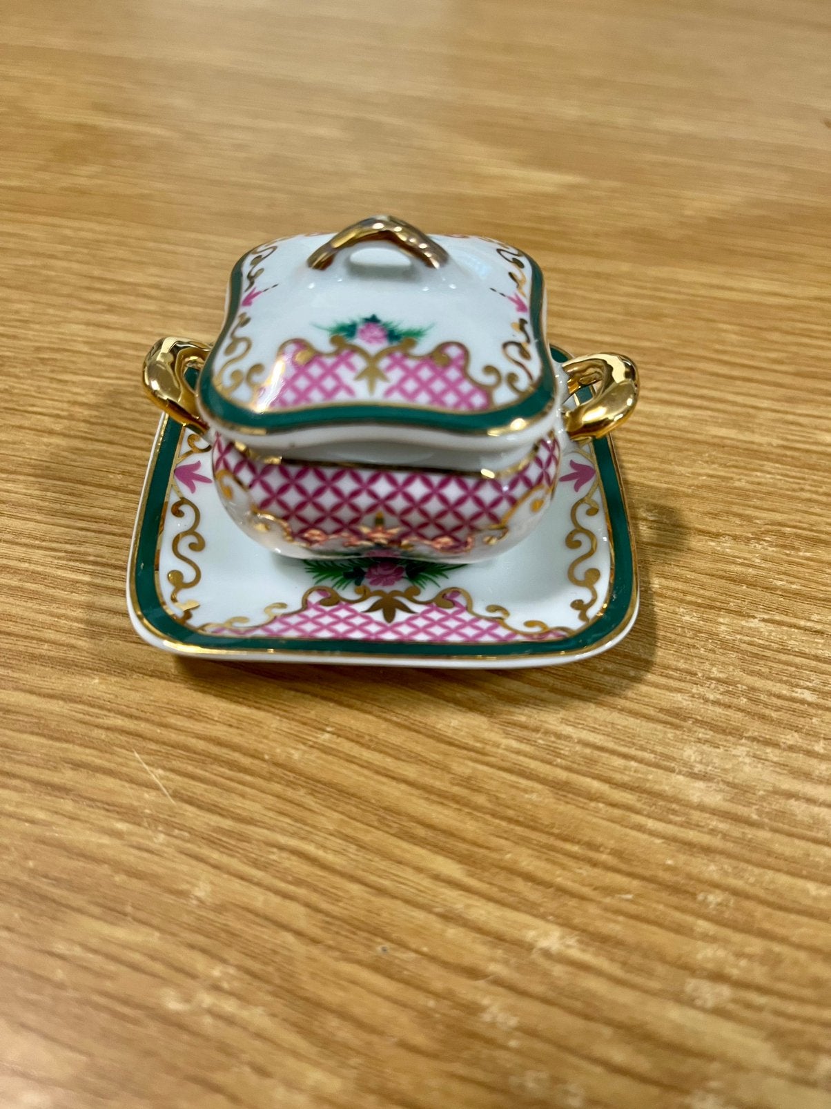 Soupière miniature porcelaine Porcelain Art rose/vert, Enlèvement, Comme neuf, Porcelaine