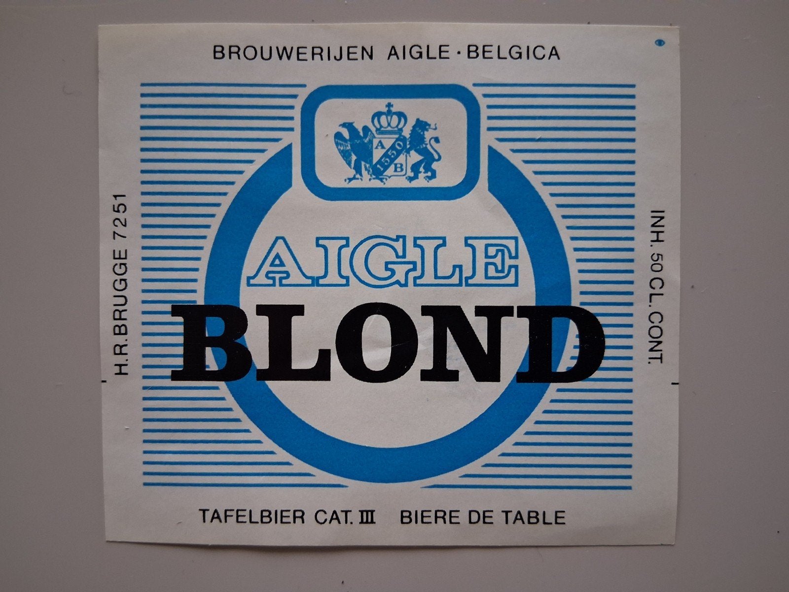 bieretiket Belgie Aigle Belgica Blond 50cl, Verzenden, Gebruikt, Overige typen, Overige merken
