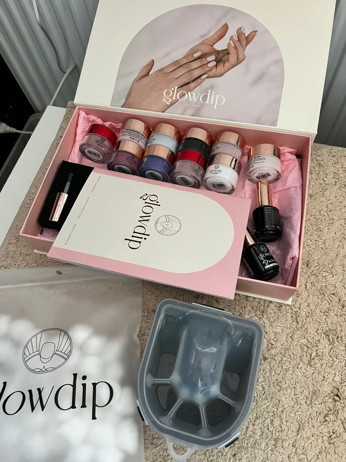 Glowdip uitgebreide dipping powder nagelset – 9 kleuren, Ophalen of Verzenden, Zo goed als nieuw, Handen en Nagels, Make-up