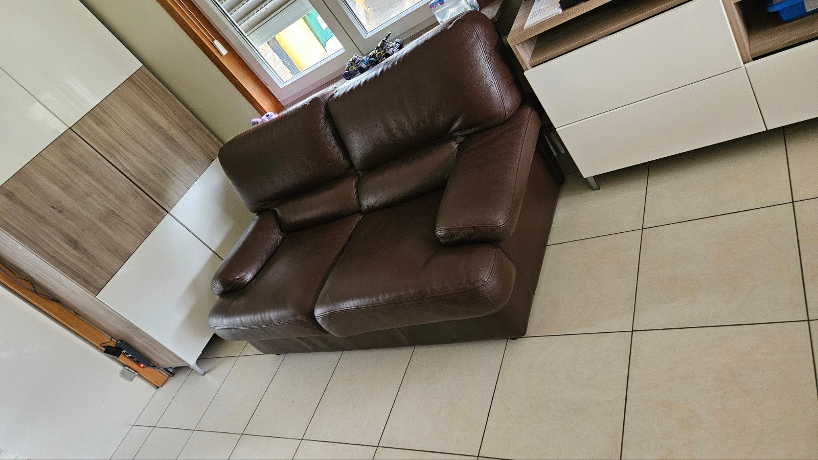 Set van lederen zetel- goede staat 220 cm+ 160 cm, Ophalen