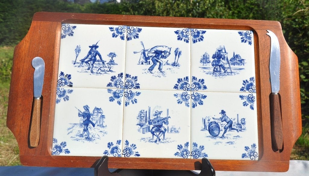 plateau a fromage bois et carrelage + couteaux, Overige materialen, Gebruikt, Ophalen of Verzenden, Dienblad