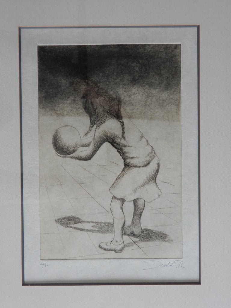Ets Roland Devolder ‘Meisje met de bal’, Antiek en Kunst, Ophalen, Ets, Genummerd