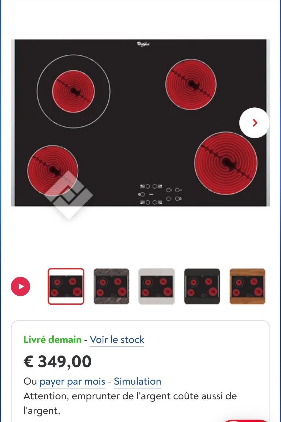 Taque vitrocéramique 77cm WHIRLPOOL NEUVE, Enlèvement, Neuf, dans son emballage