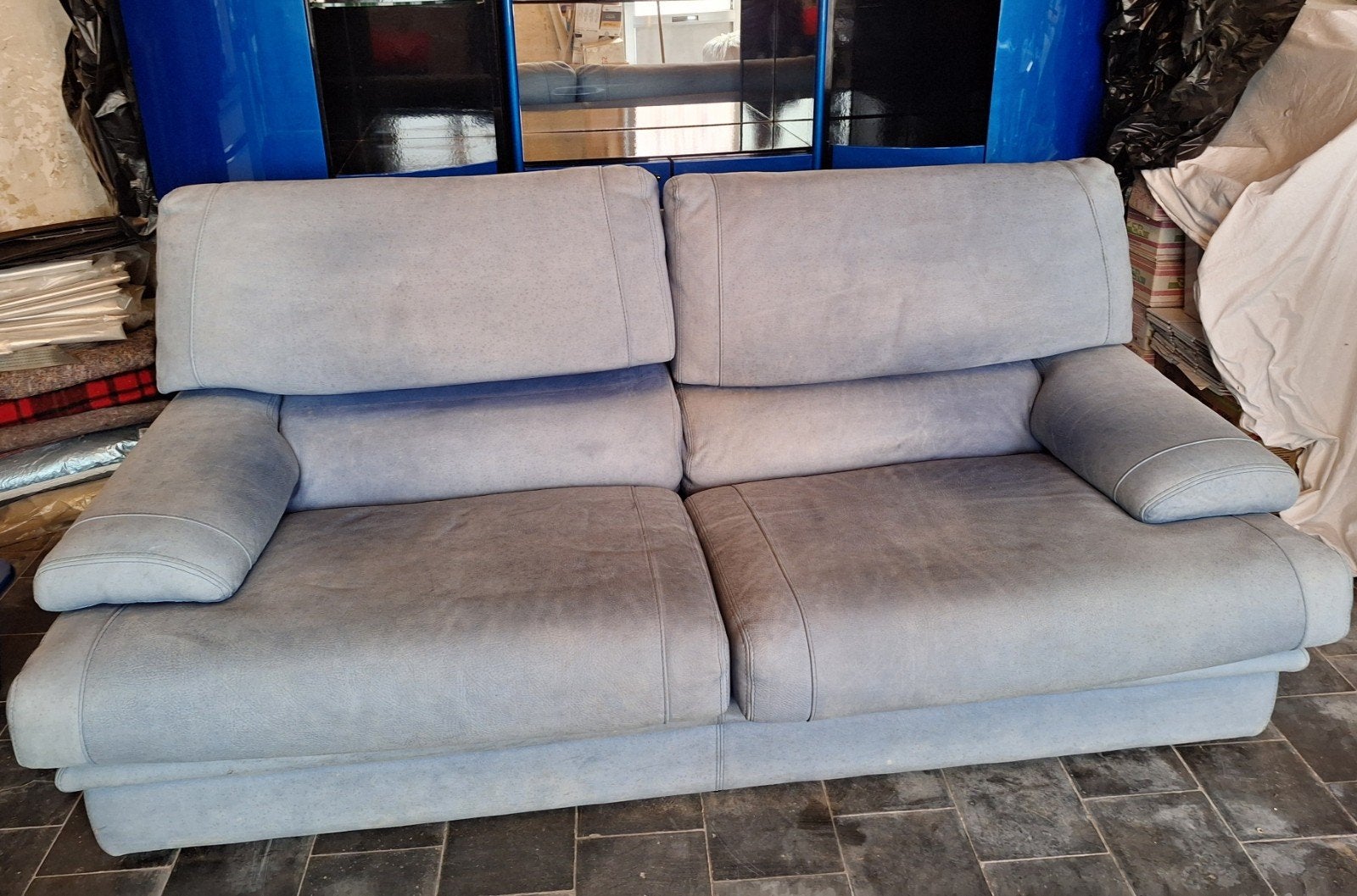 Salon Nubuck bleu, Maison & Meubles, Enlèvement, Utilisé
