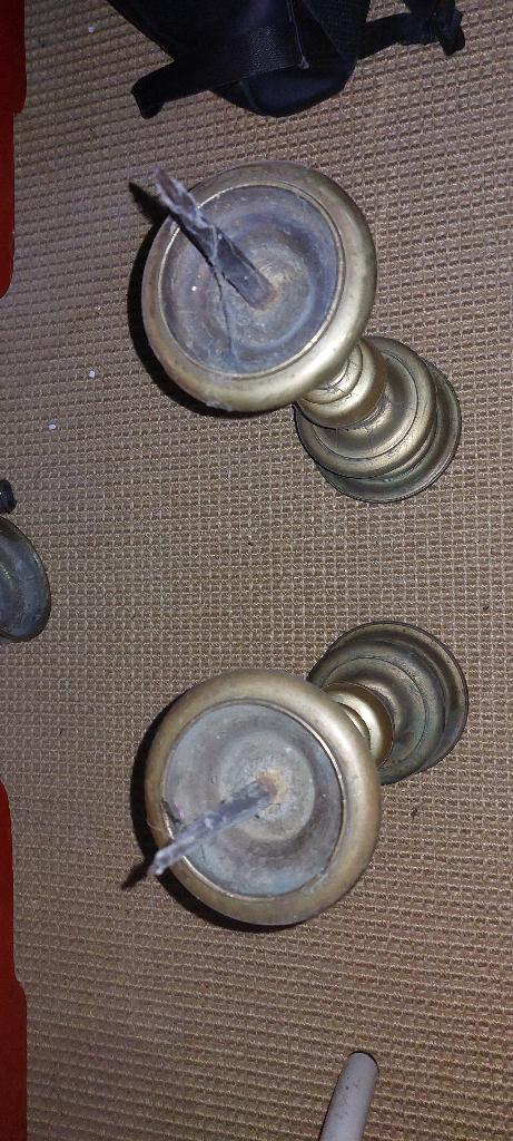 Set messing kandelaars / altaarkandelaars 17e eeuws, Antiek en Kunst, Ophalen