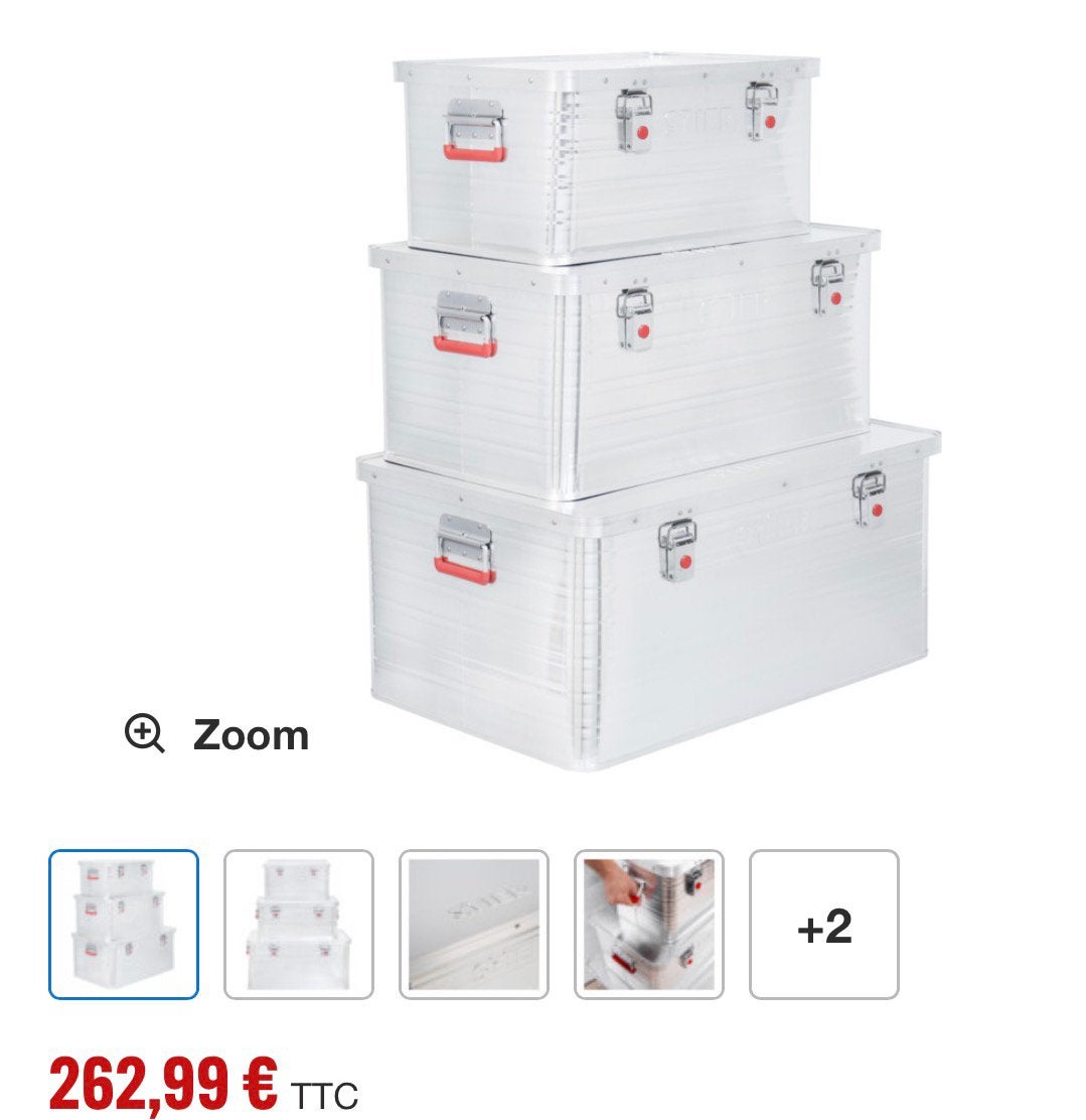 Jeu de caisses en aluminium STIER 50 l + 85 l + 135 l, Bricolage & Construction, Enlèvement, Neuf