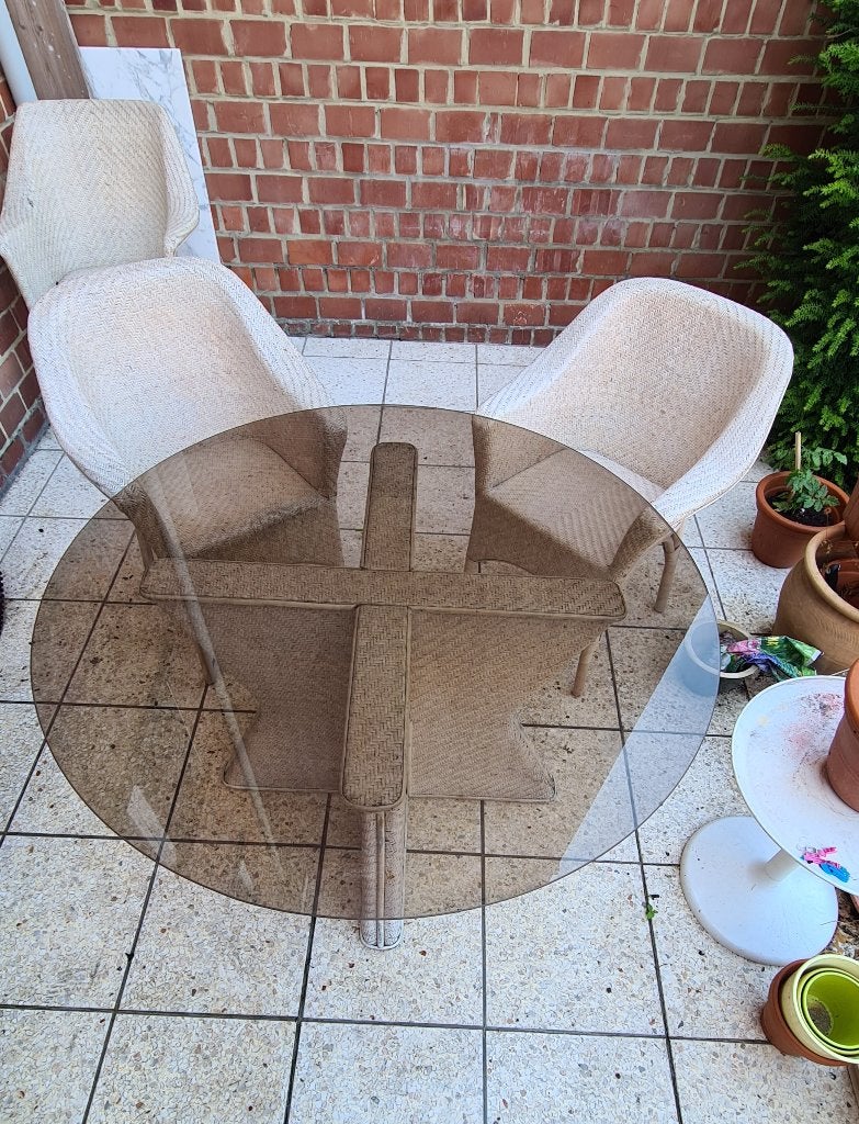 Ronde glazen tafel, Tuin en Terras, Ophalen, Gebruikt, Rond, Overige materialen