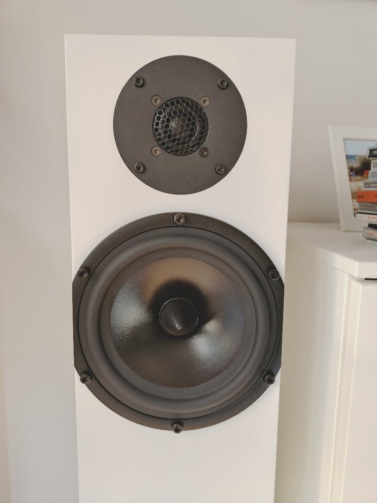 Spendor A4 (1e generatie) Satin White - in nieuwstaat, Vloerstaande luidspreker, 120 tot 150 watt, Zo goed als nieuw, Ophalen