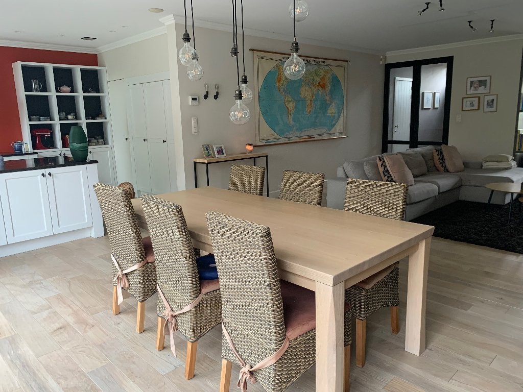 Eiken tafel & stoelen, Huis en Inrichting, Ophalen, Gebruikt, Landelijk, 4 tot 6 stoelen