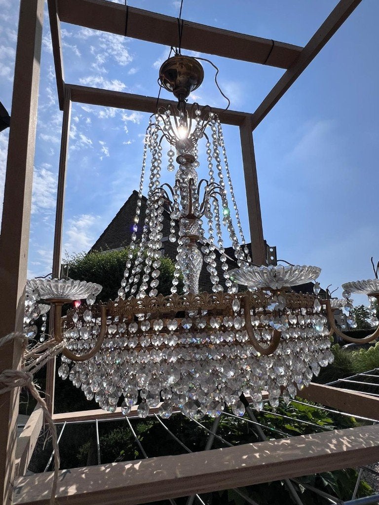 Lustre en cristal (cristal véritable), Maison & Meubles, Lampes | Lustres, Comme neuf, Verre, Autres culots, Enlèvement