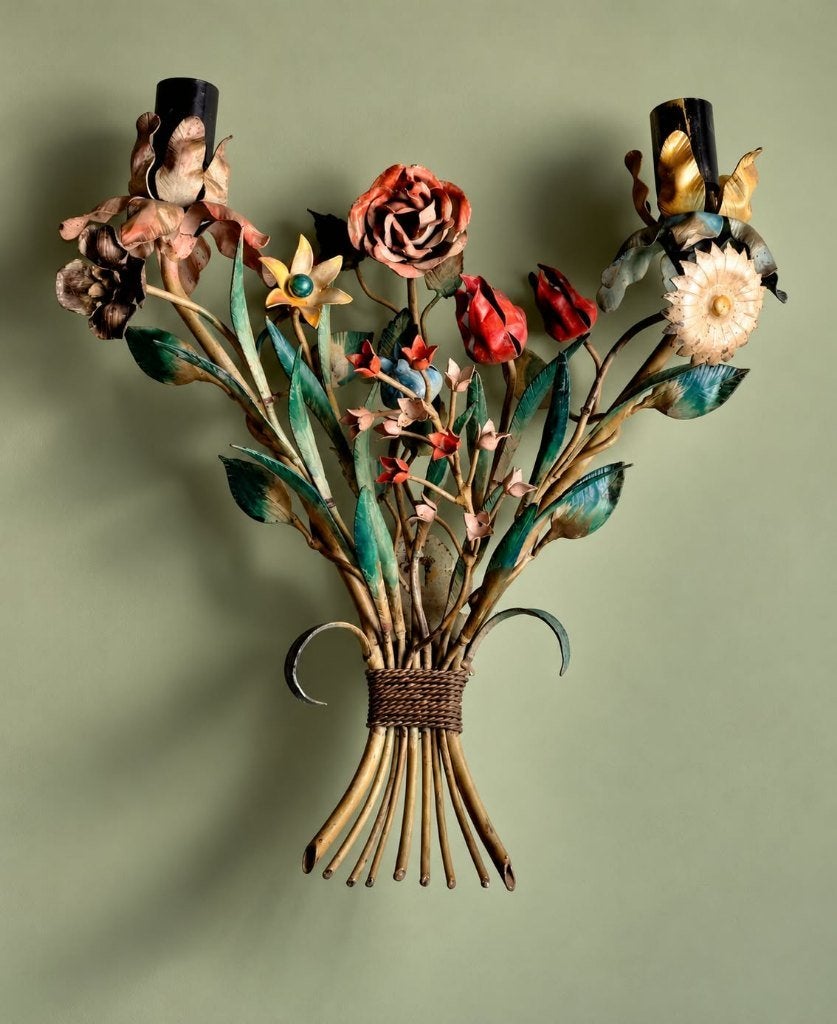 Applique florale vintage en métal peint – Style italien, Enlèvement ou Envoi
