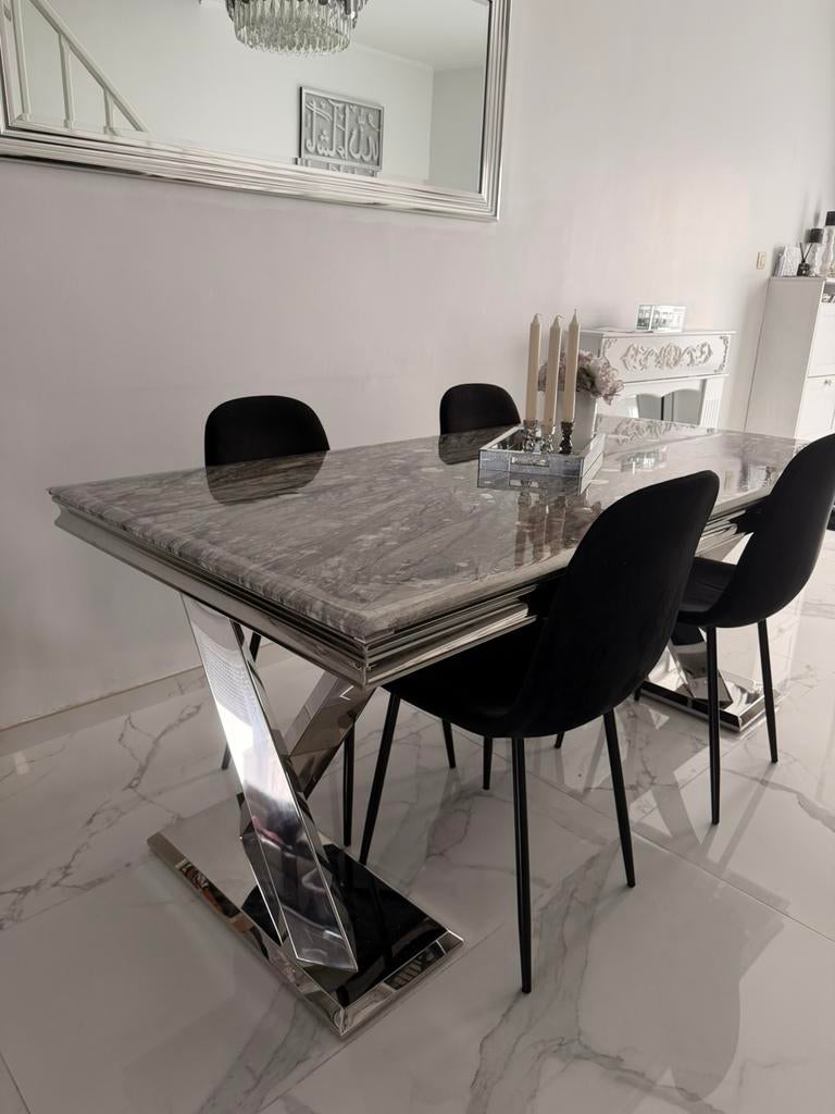 Table marbre 180x90 + 4 chaise + miroir + étagère, Maison & Meubles, Tables | Tables à manger, Enlèvement, Comme neuf