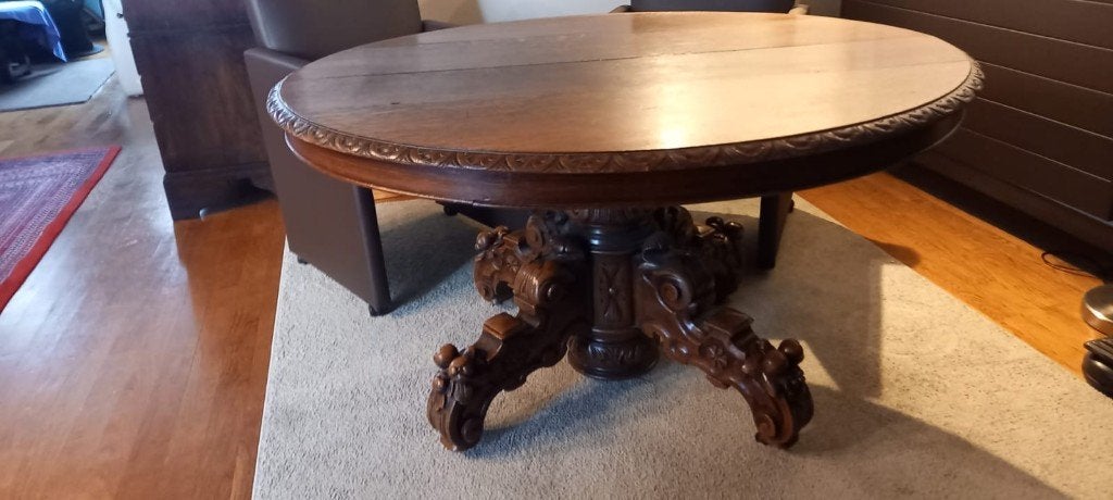 Antieke Franse eikenhouten jachttafel, Ophalen
