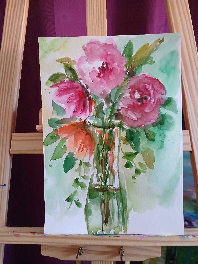 Originele aquarel, Bloemen, Impressionistisch, Ophalen of Verzenden, Aquarel