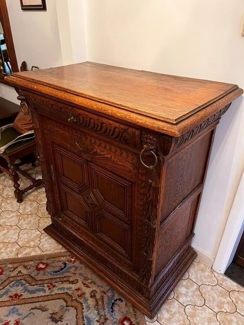 Authentieke massief houten kast – rijk gesculpteerd, Ophalen, Gebruikt, Klassiek, 50 tot 100 cm